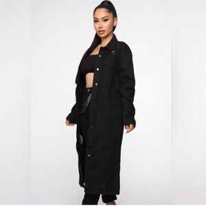 Fashion Nova Taking The Edge Off Maxi Denim Jacket | Black | Medium | NWT